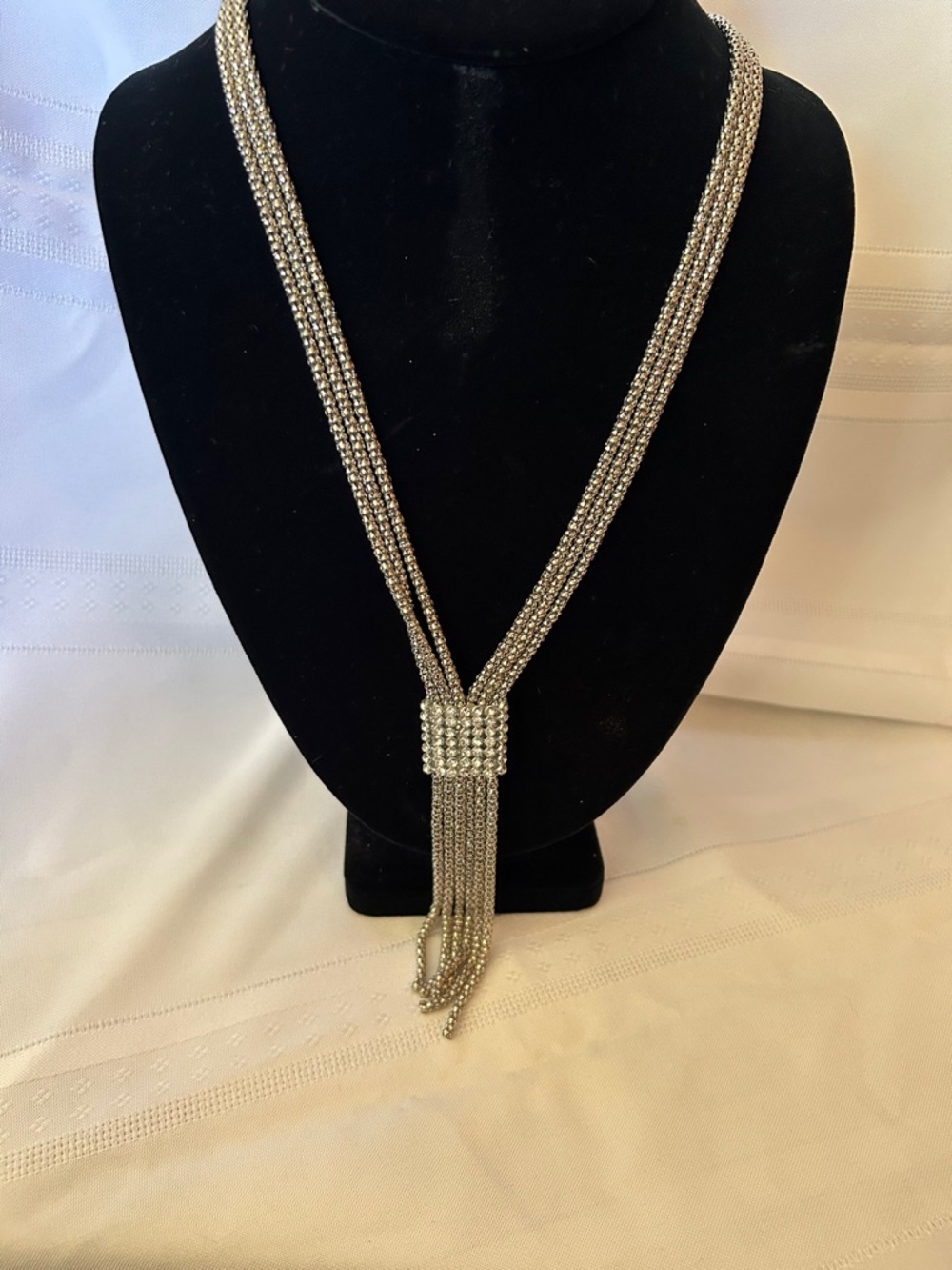 Silver Crystal Multi-Strand Statement Necklace Sparkly Wedding Prom Bridal 18"